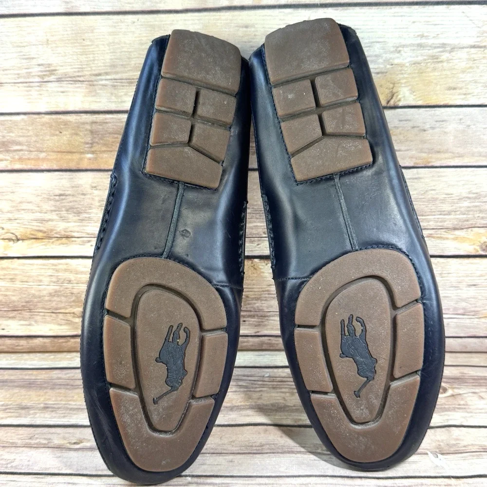 Polo Ralph Lauren Mens Black Leather Broderick Nautical Lace Up Boat Shoes 11.5D